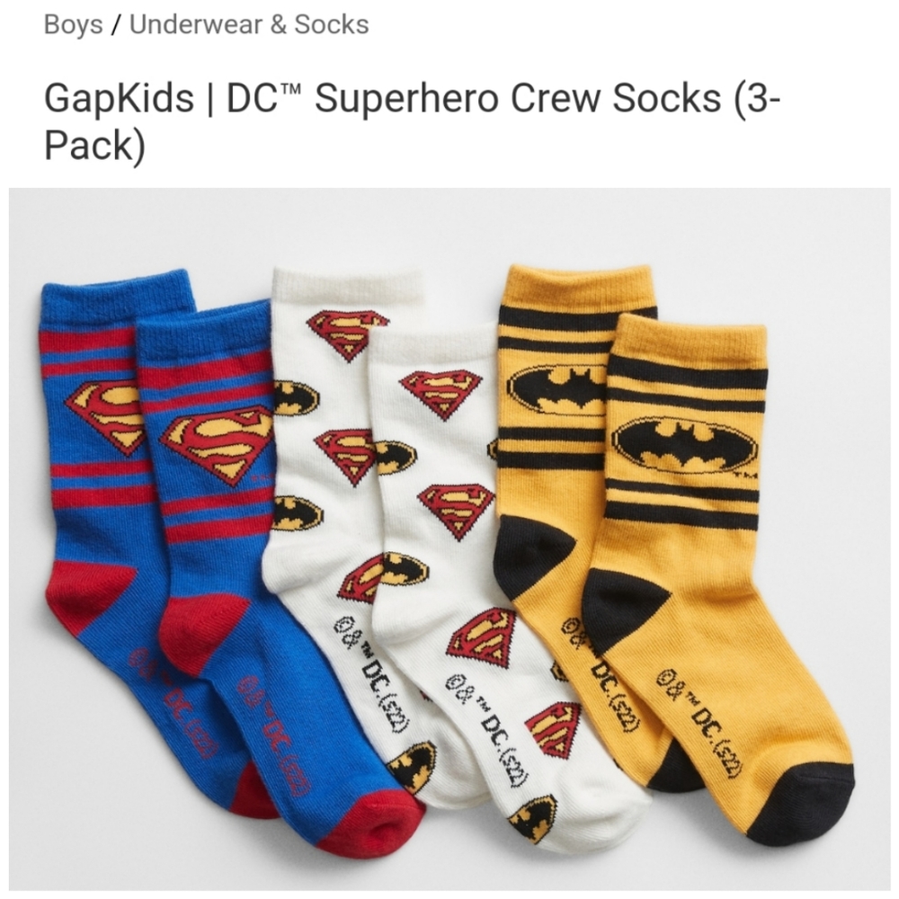 👀50% OFF - NWT‼️ GAP brand 3-pack of DC Superhero Socks